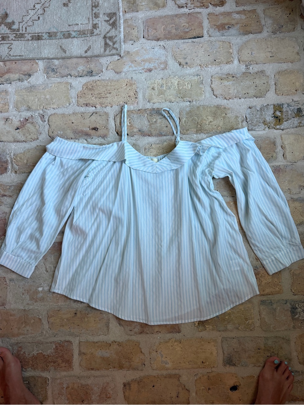 Kori Light Blue and White Striped Off-Shoulder Camisole Top
